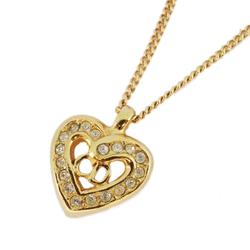 Christian Dior Necklace CD Heart Motif Rhinestone GP Plated Gold Women's