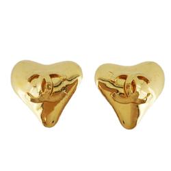 Chanel Earrings Coco Mark Heart Motif GP Plated Gold 93P Women's