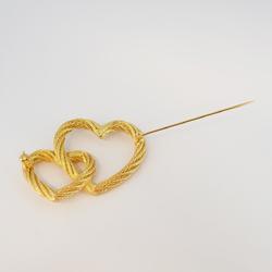 Christian Dior Brooch Heart Motif Rhinestone GP Plated Gold Women's