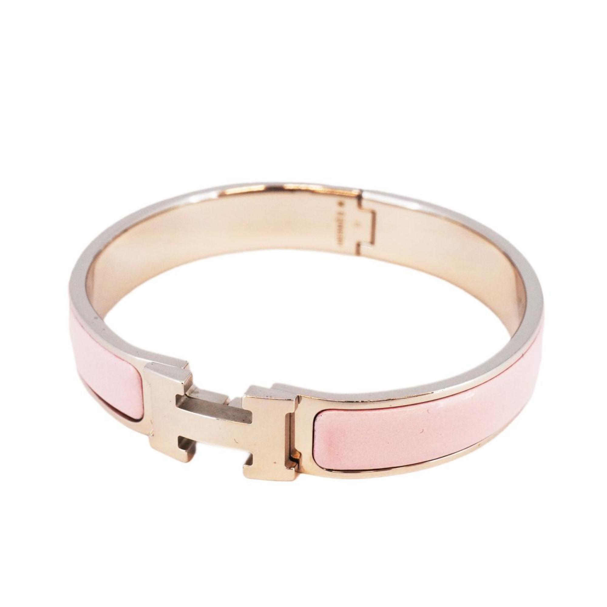 Hermes Bracelet Click Clack PM Metal Silver Pink Women's