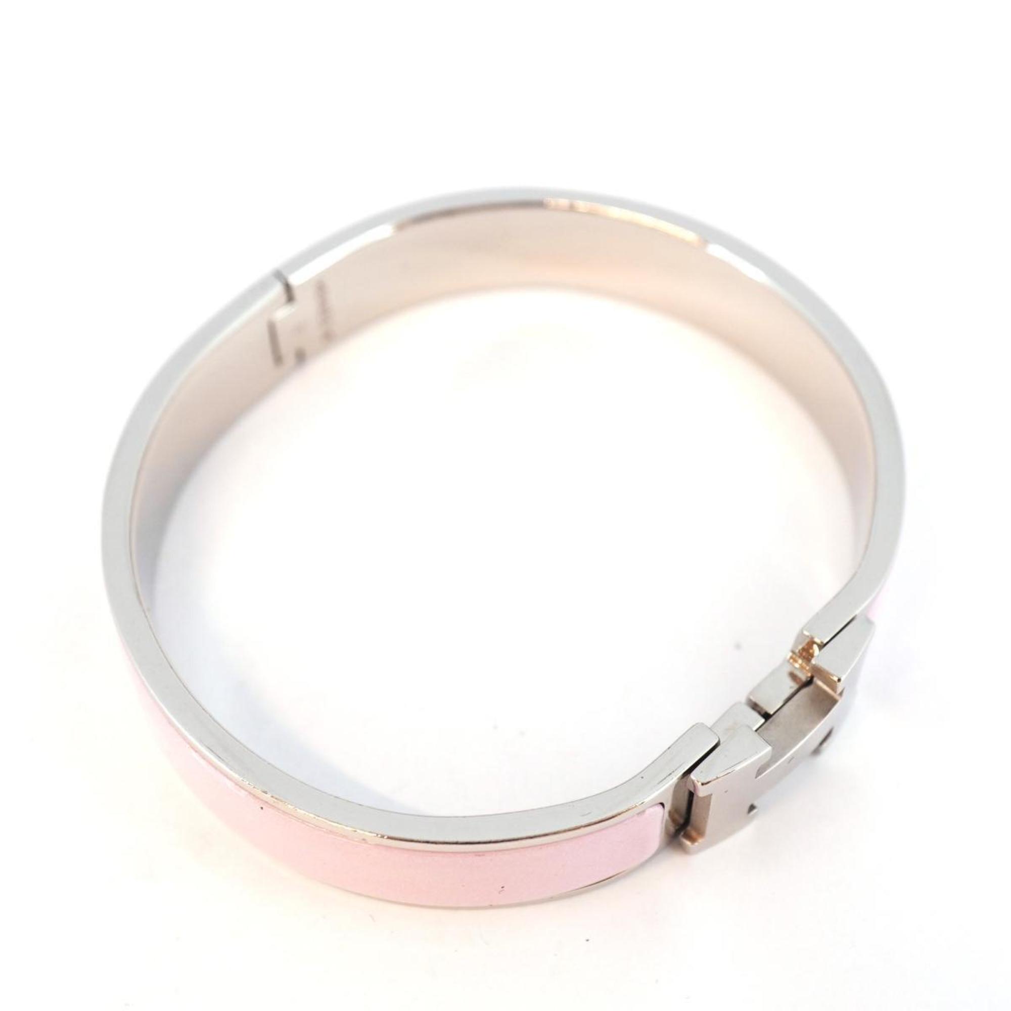 Hermes Bracelet Click Clack PM Metal Silver Pink Women's