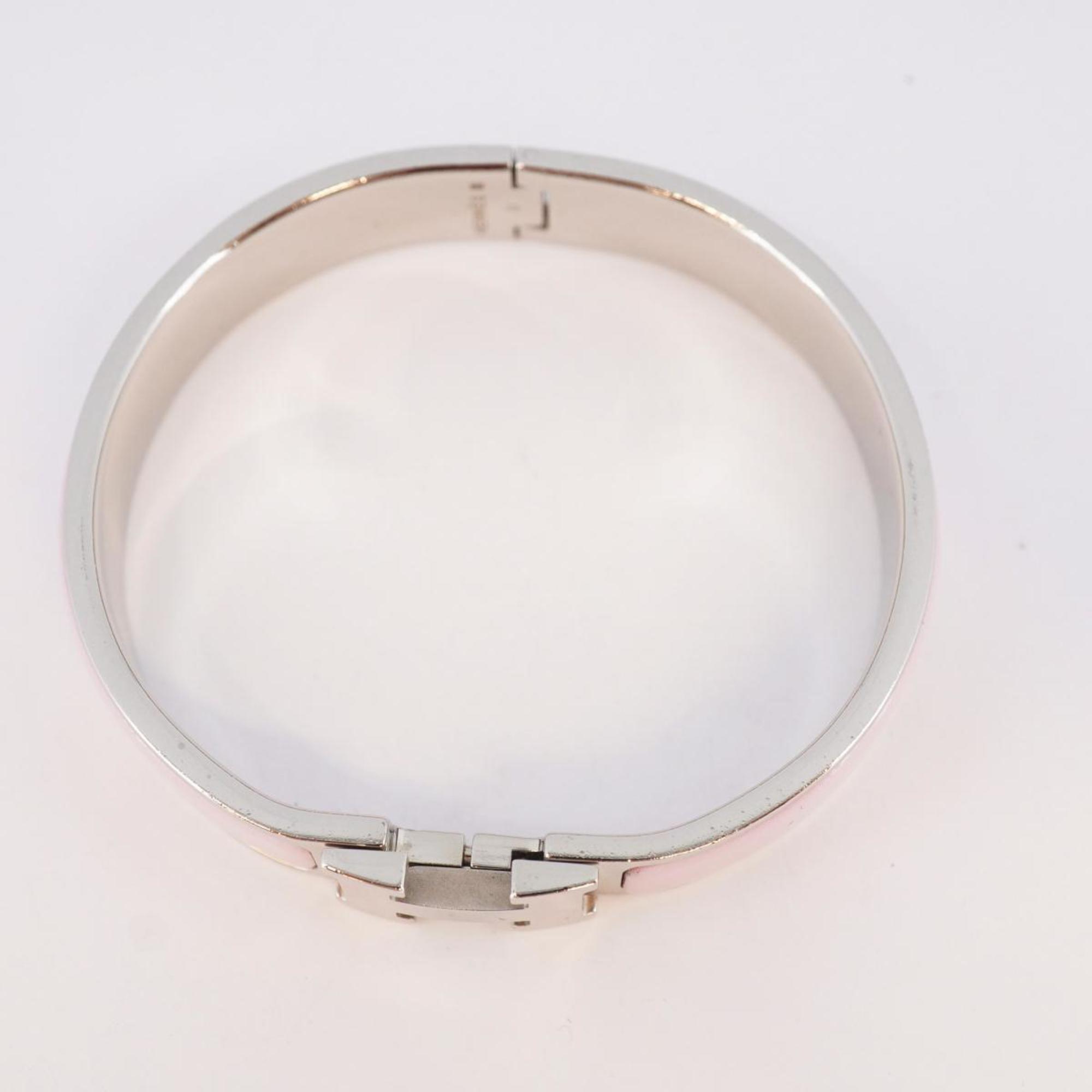 Hermes Bracelet Click Clack PM Metal Silver Pink Women's