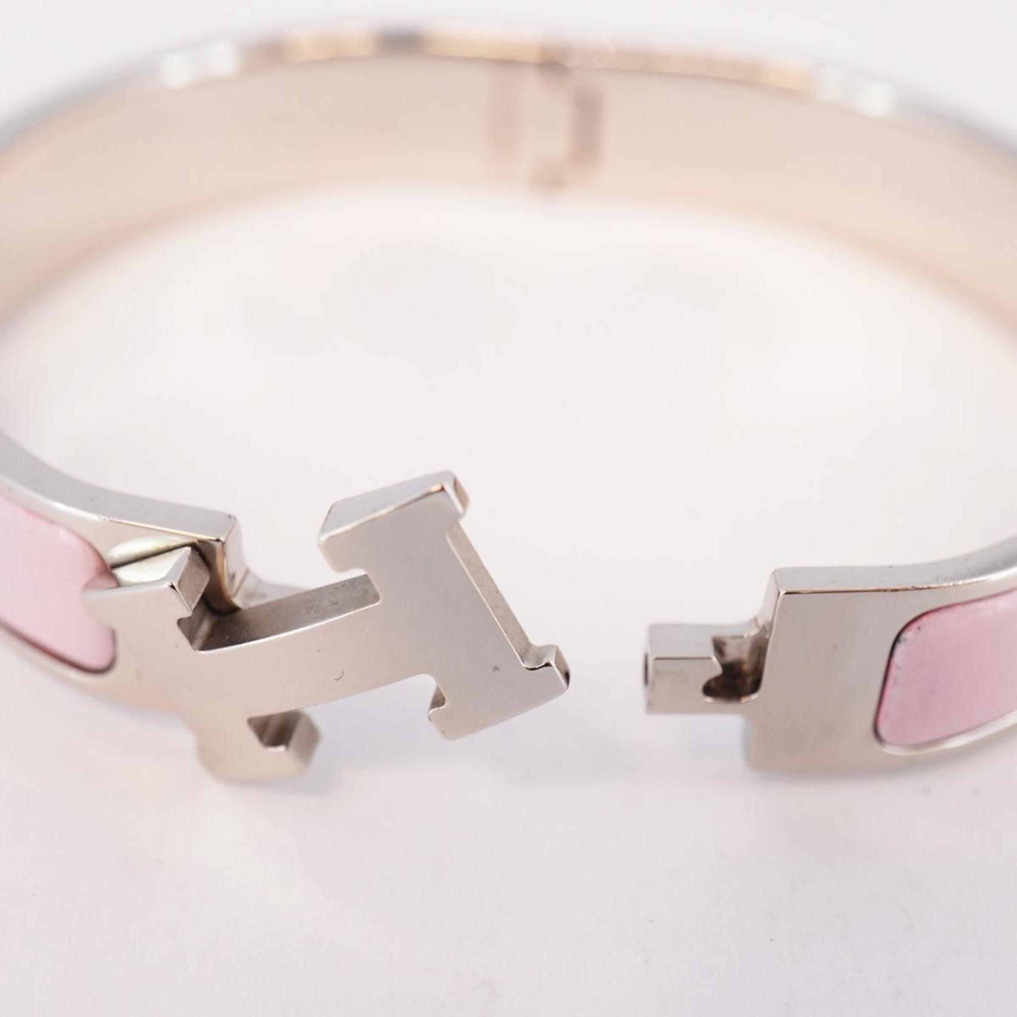 Hermes Bracelet Click Clack PM Metal Silver Pink Women's