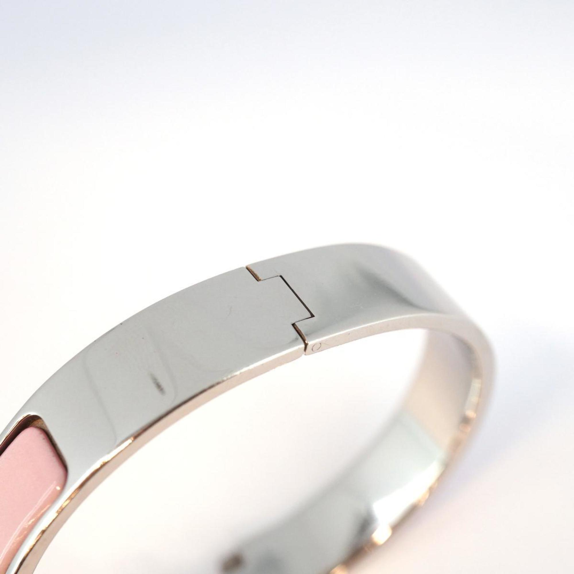 Hermes Bracelet Click Clack PM Metal Silver Pink Women's