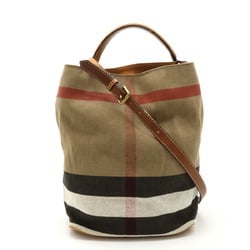 BURBERRY THE MEDIUM ASHBY Check pattern bucket-shaped shoulder bag, handbag, canvas, khaki brown, 3945728