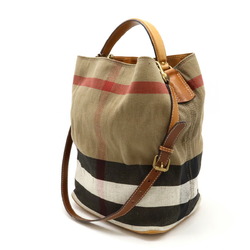 BURBERRY THE MEDIUM ASHBY Check pattern bucket-shaped shoulder bag, handbag, canvas, khaki brown, 3945728