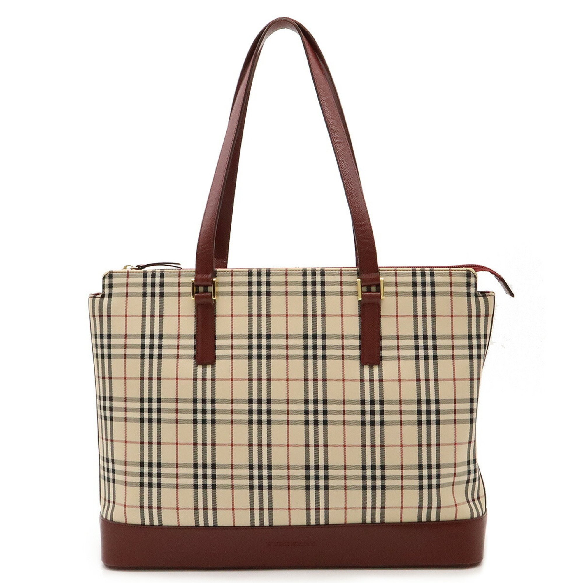 BURBERRY Nova Check Pattern Tote Bag Shoulder Canvas Leather Beige Bordeaux