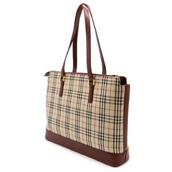 BURBERRY Nova Check Pattern Tote Bag Shoulder Canvas Leather Beige Bordeaux