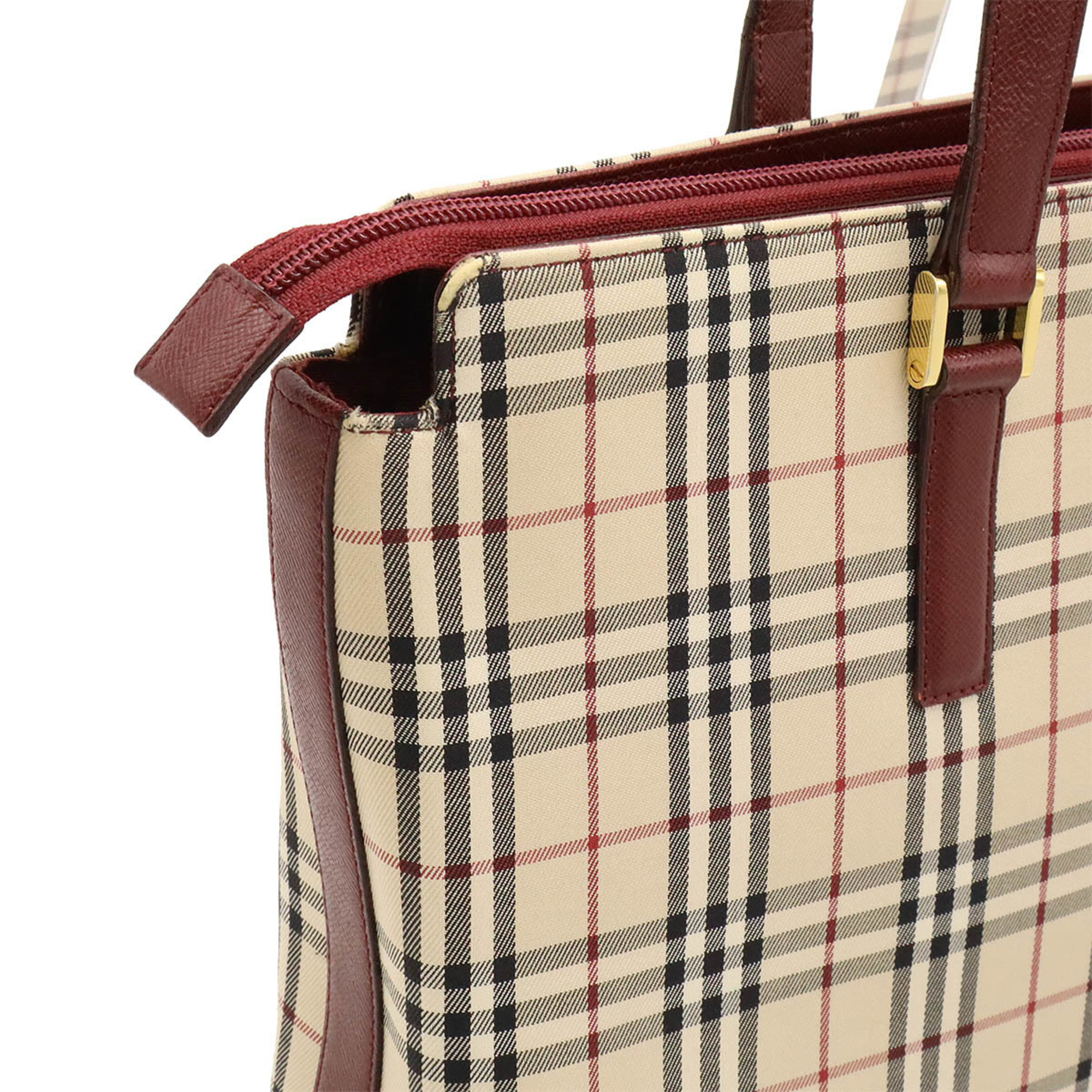 BURBERRY Nova Check Pattern Tote Bag Shoulder Canvas Leather Beige Bordeaux