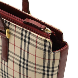 BURBERRY Nova Check Pattern Tote Bag Shoulder Canvas Leather Beige Bordeaux