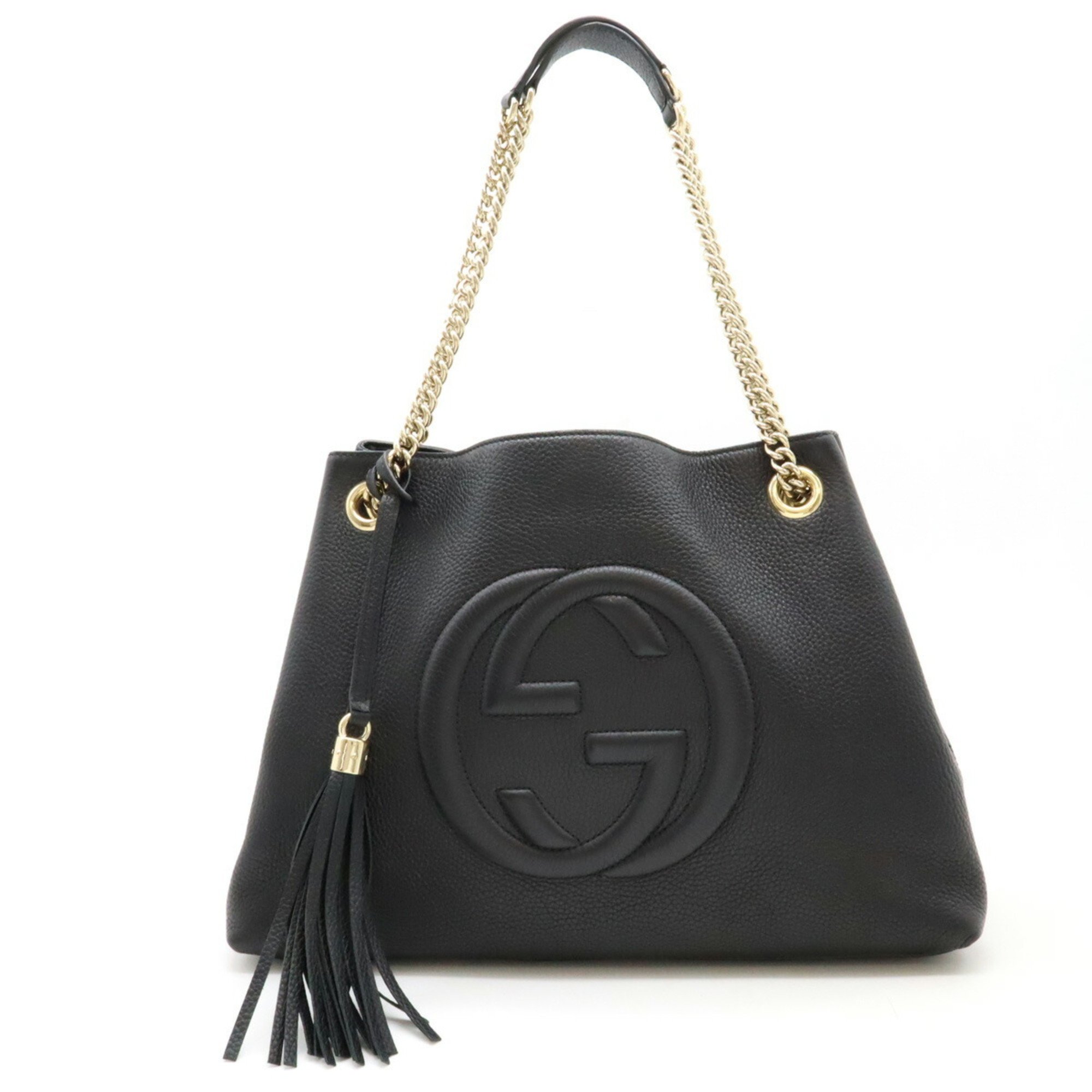 GUCCI Soho Interlocking G Tote Bag Chain Shoulder Leather Black 536196