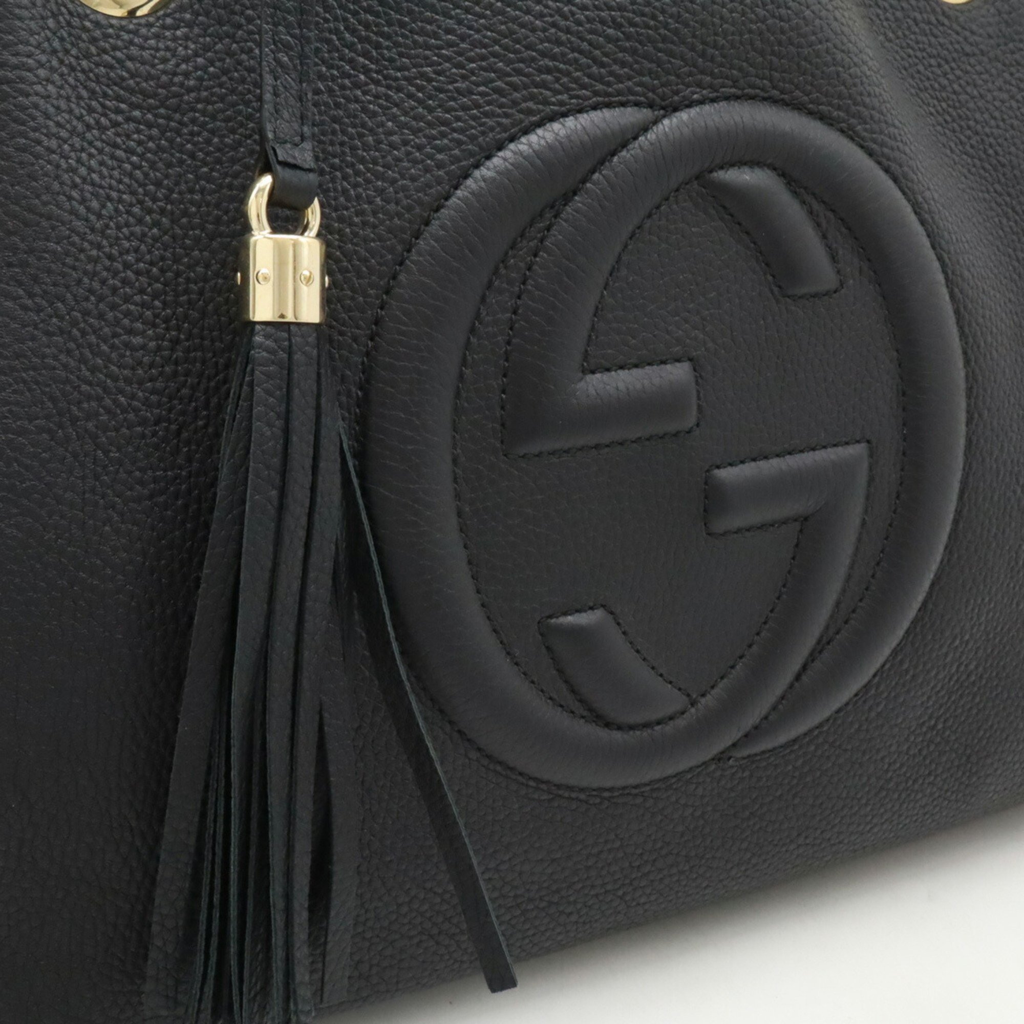 GUCCI Soho Interlocking G Tote Bag Chain Shoulder Leather Black 536196