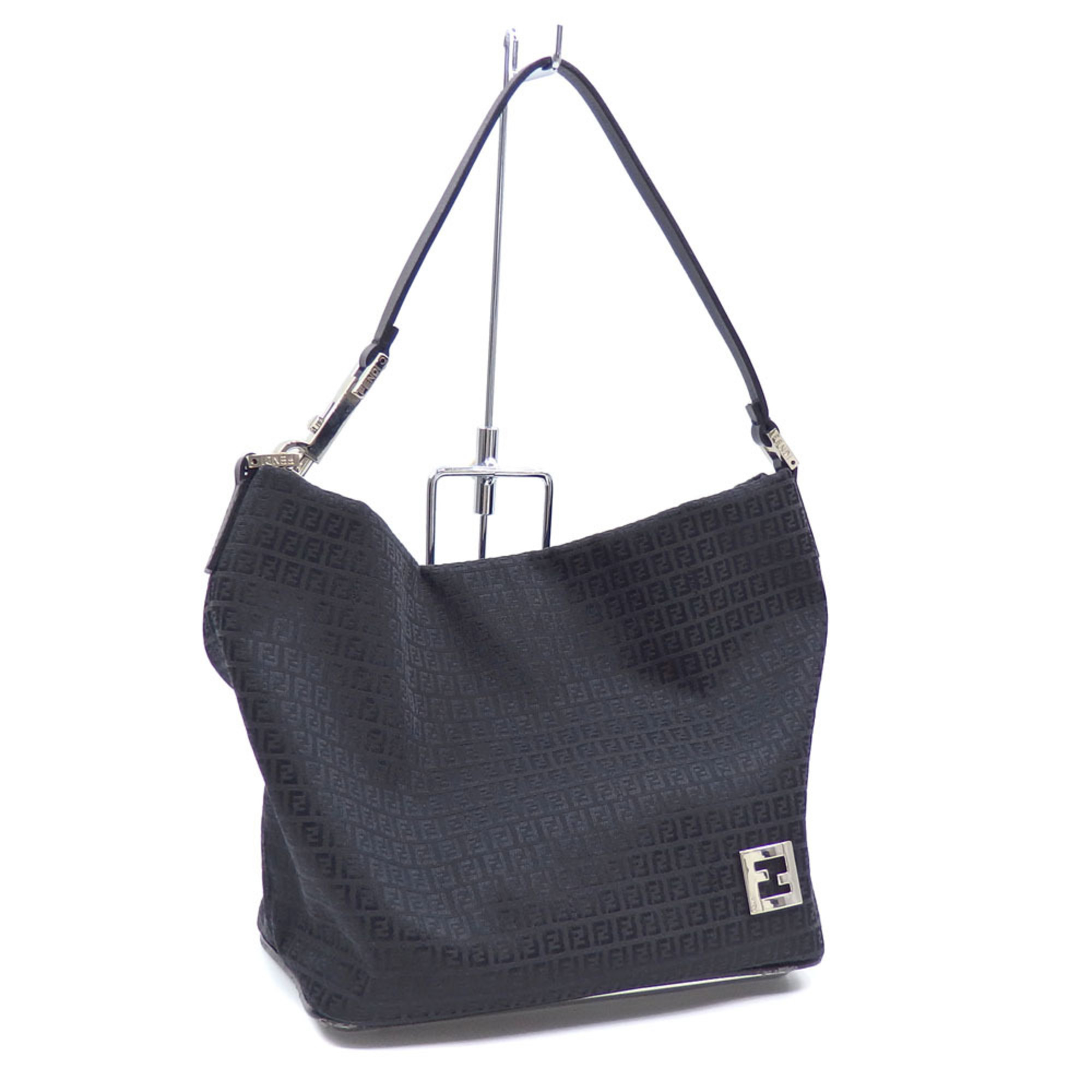 Fendi Zucchino Shoulder Bag for Women in Black Canvas and Leather 8BR161 Zucca