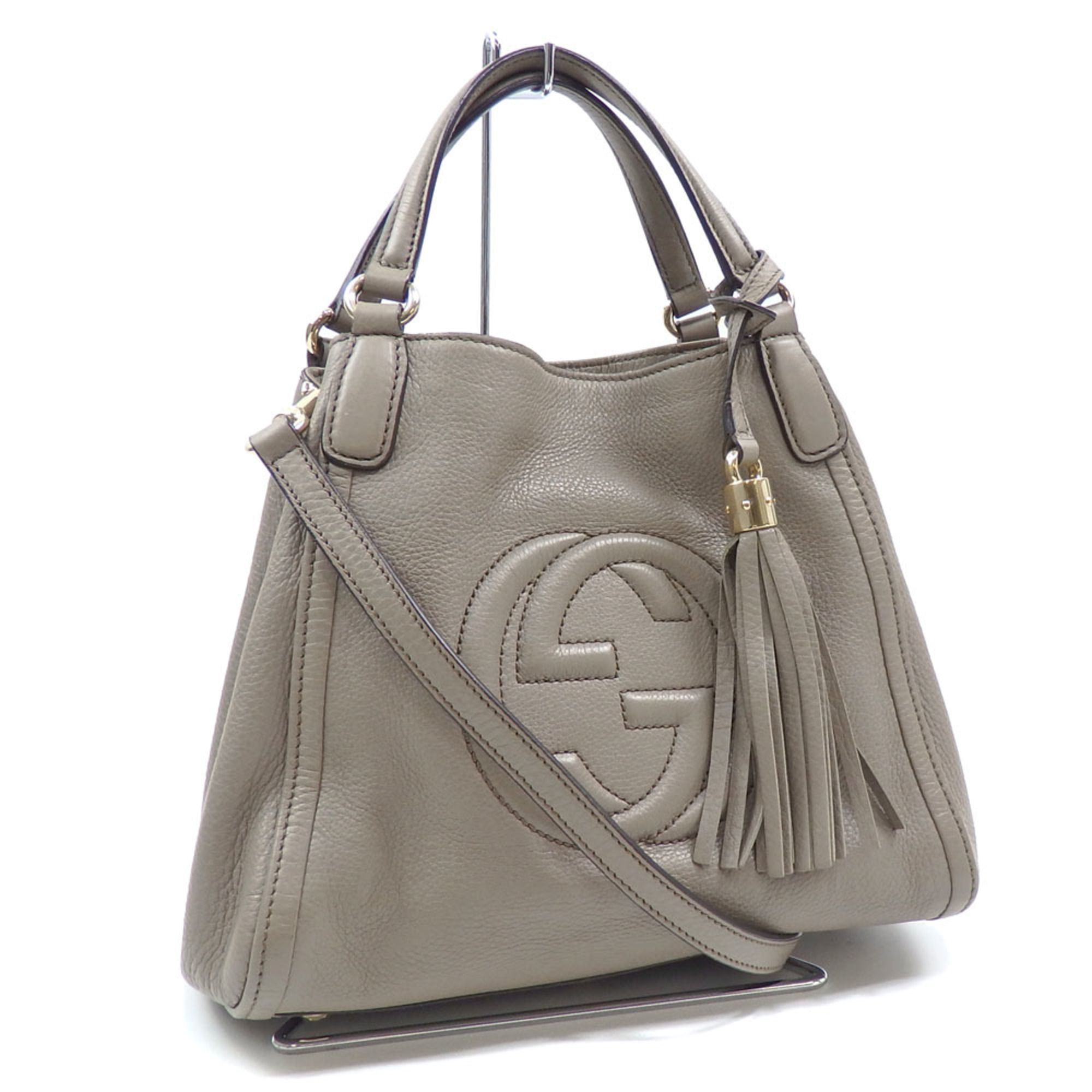 Gucci Handbag for Women, Greige Leather 336751 Shoulder Bag Interlocking G Soho Tassel