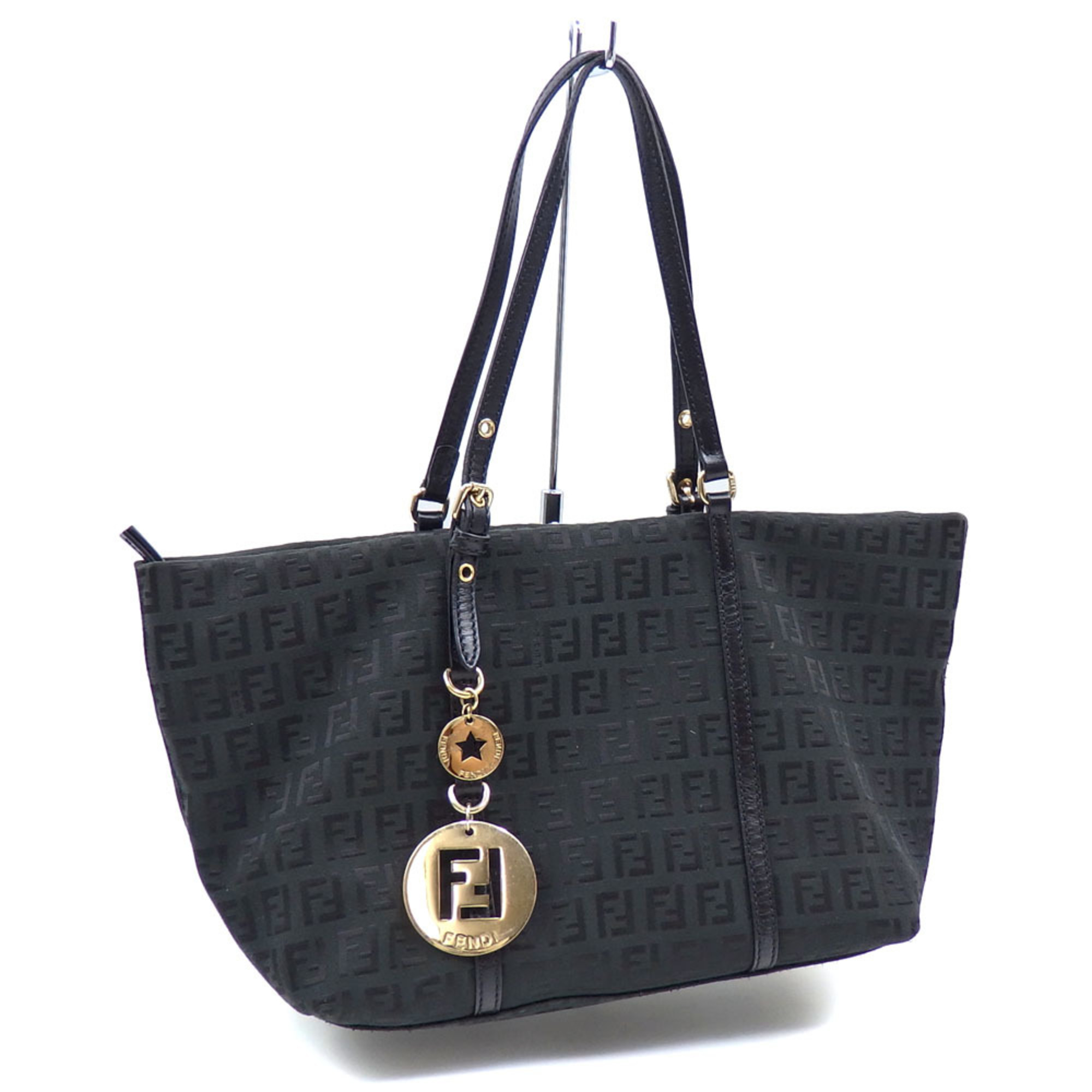 Fendi Zucchino handbag for women in black canvas and leather 8BH214 tote Zucca