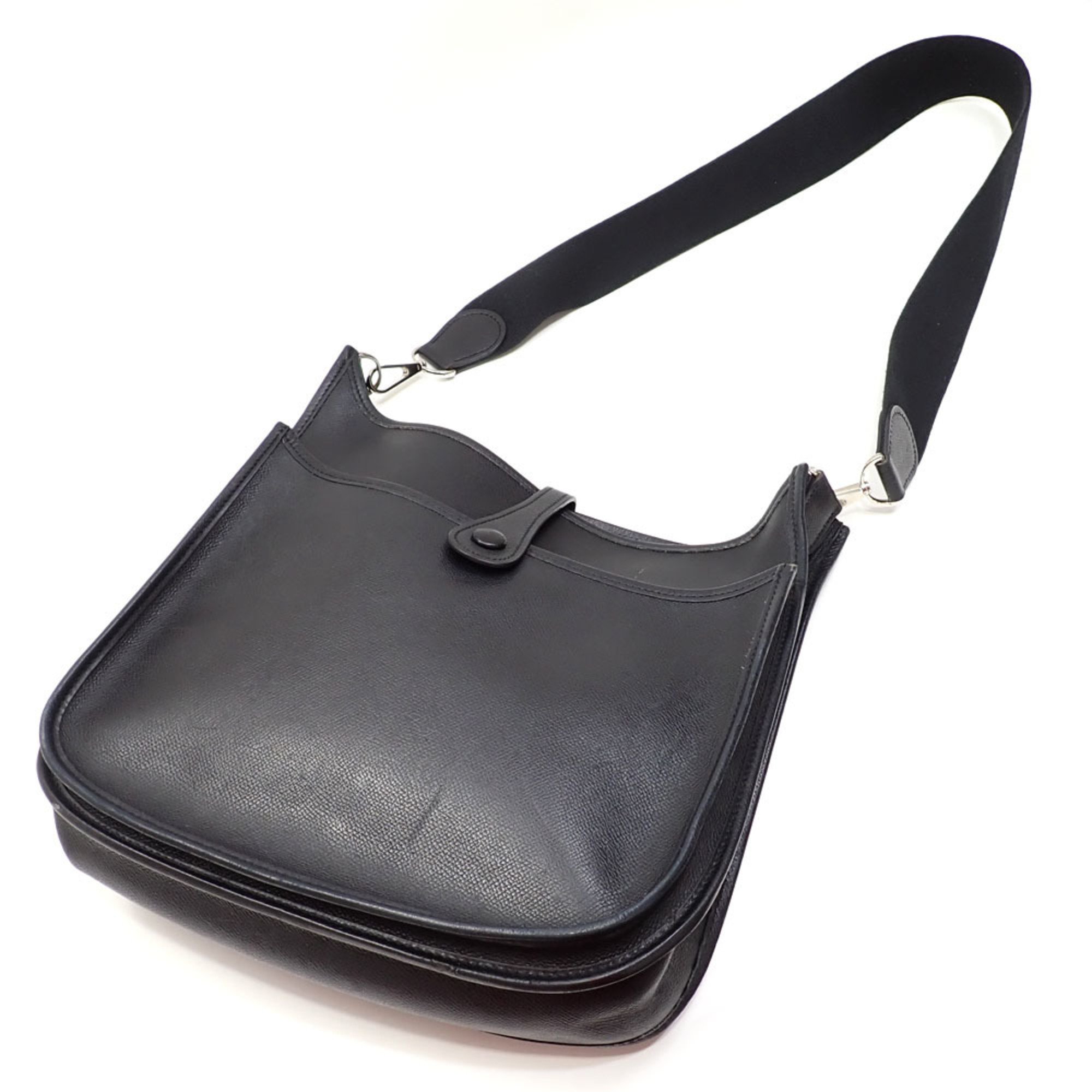 Hermes Evelyn 2 PM Shoulder Bag for Women, Noir, Epsom Leather, H Stamp, Made in 2004, HERMES