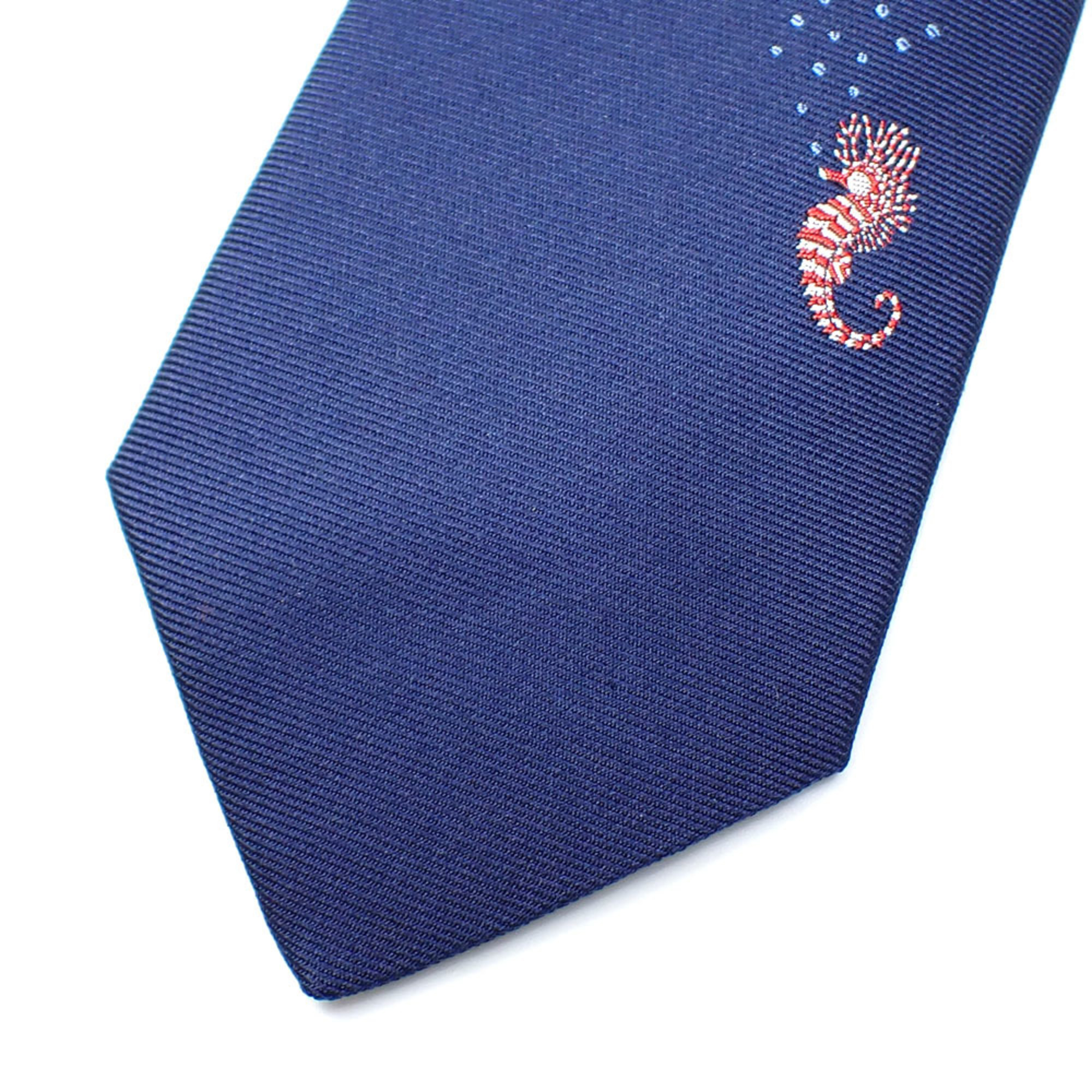 Hermes tie for men, silk, blue, seahorse