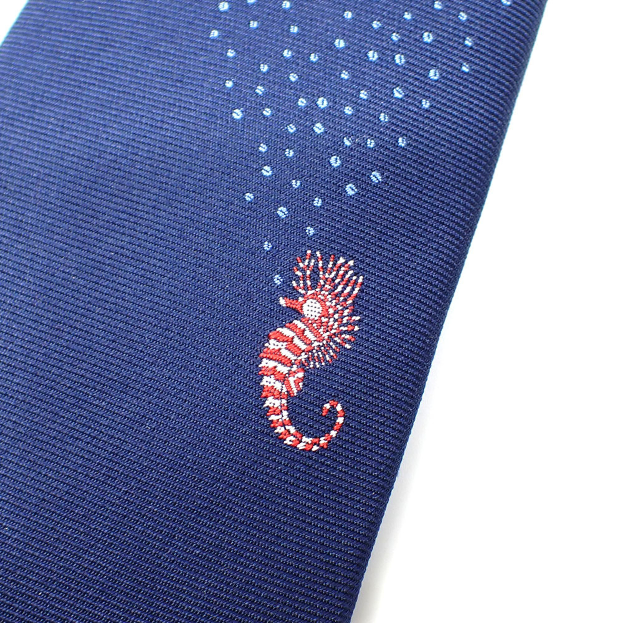 Hermes tie for men, silk, blue, seahorse