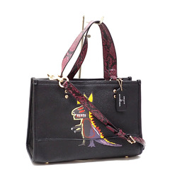 Coach Handbag Dempsey Carryall Women's Black Leather C5661 Shoulder Bag Basquiat Collaboration Dinosaur