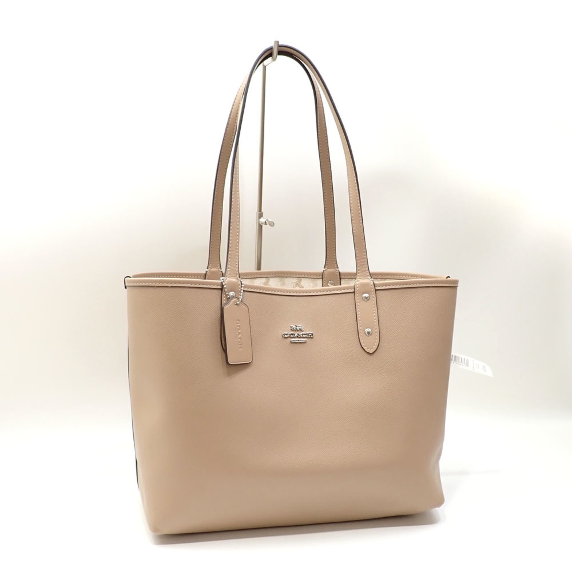 Coach Reversible City Tote Bag for Women, Beige, White, PVC, Leather, 91107, Horse and Carriage Print, Shoulder