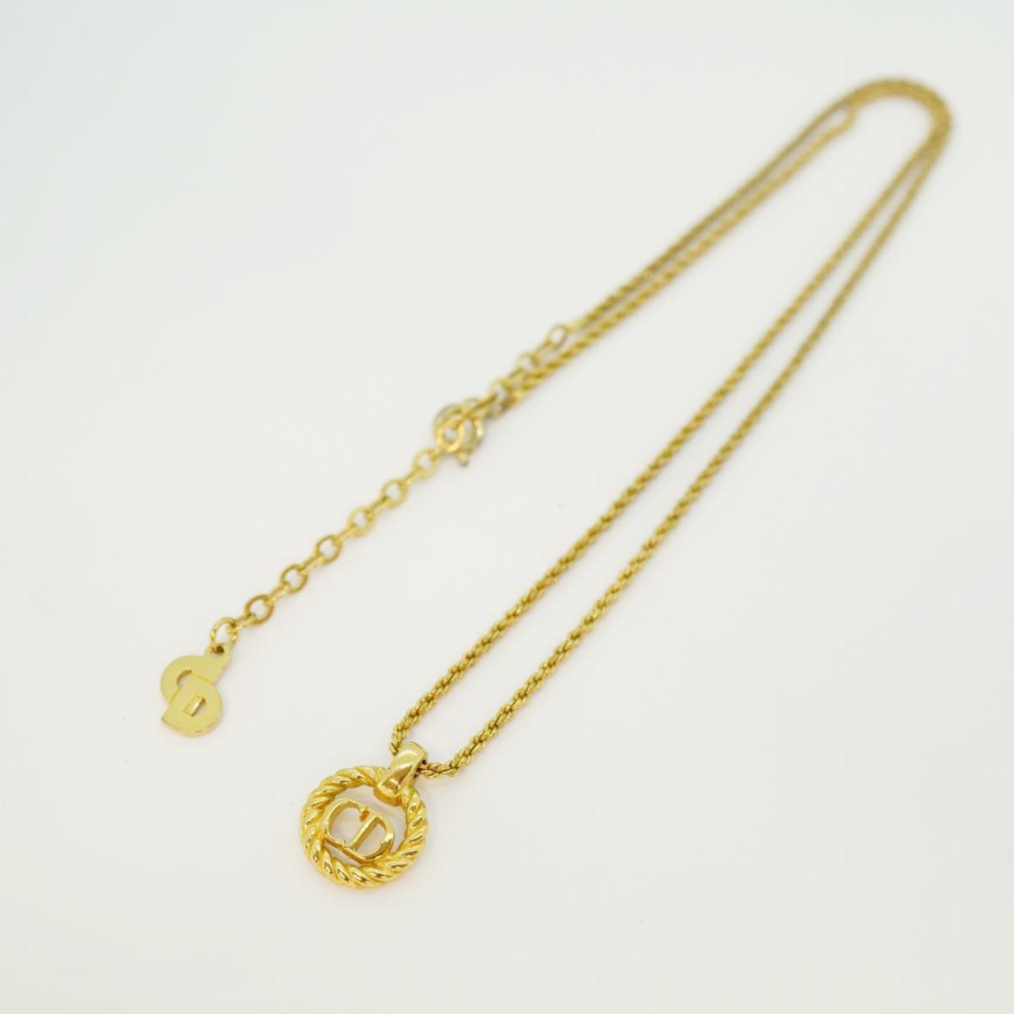 Christian Dior Necklace CD Circle GP Plated Gold Women's