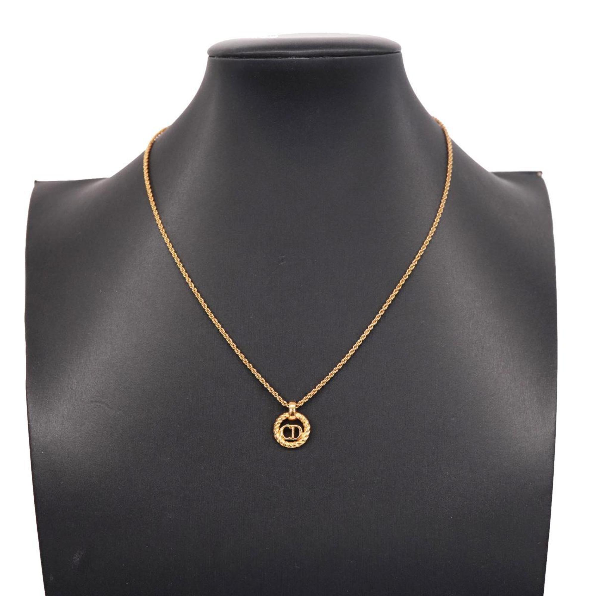 Christian Dior Necklace CD Circle GP Plated Gold Women's