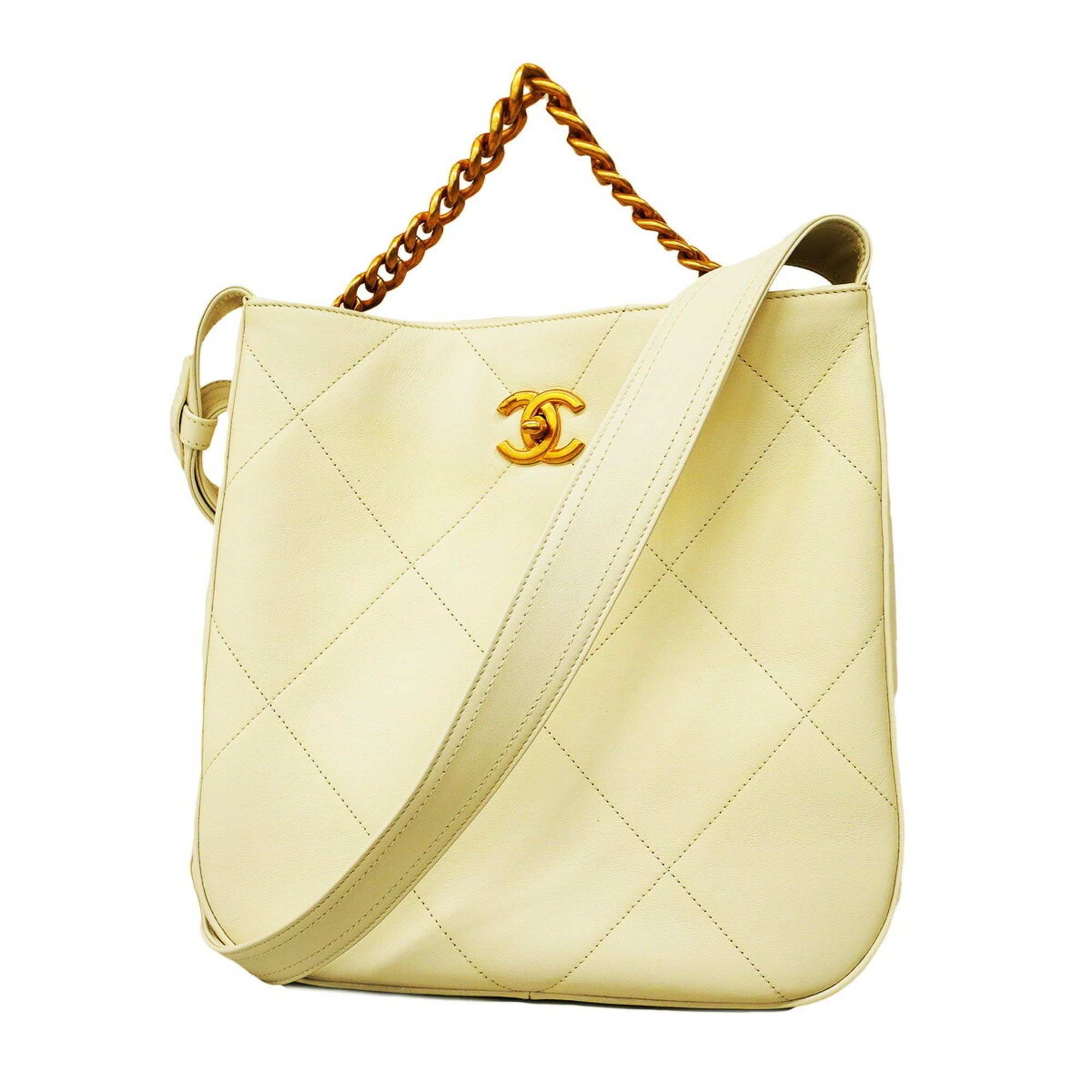 Chanel handbag, matelassé, lambskin, white, ladies