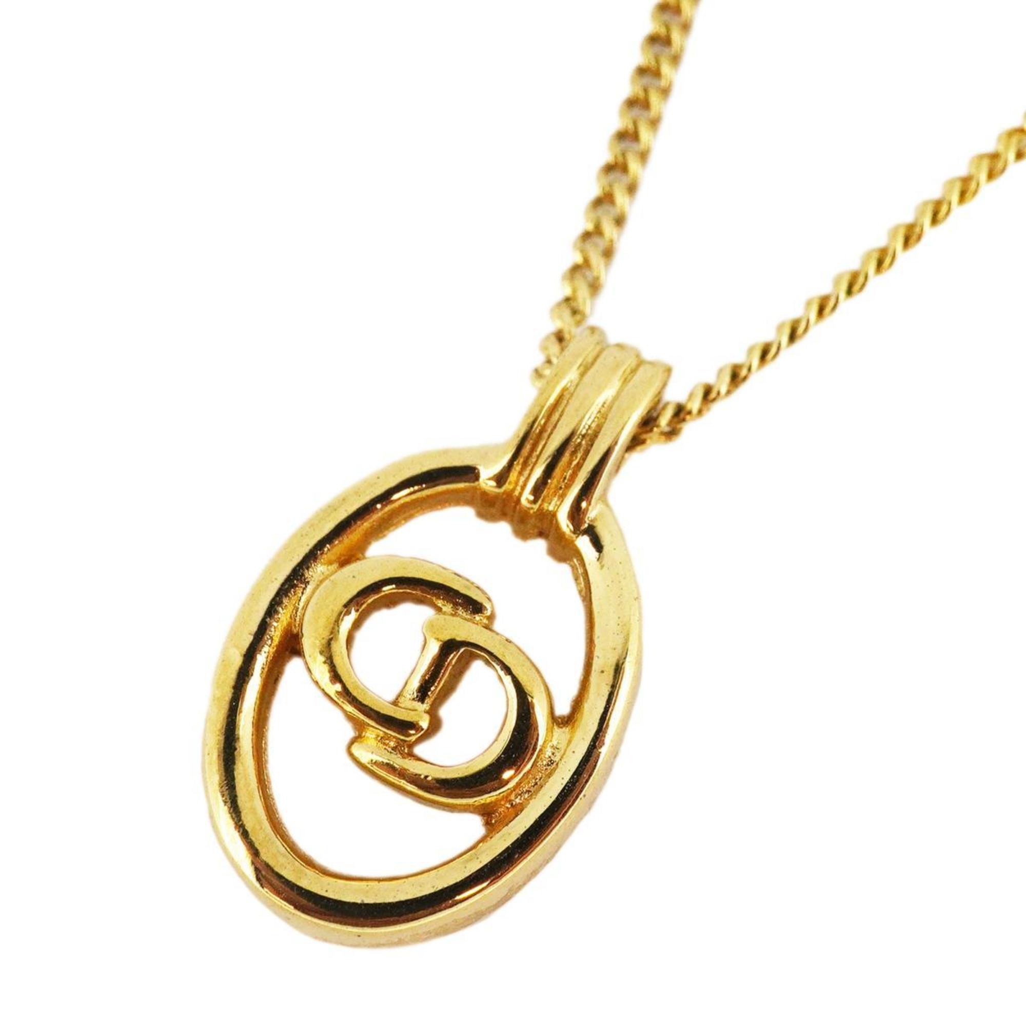 Christian Dior Necklace CD Oval GP Plated Gold Women's