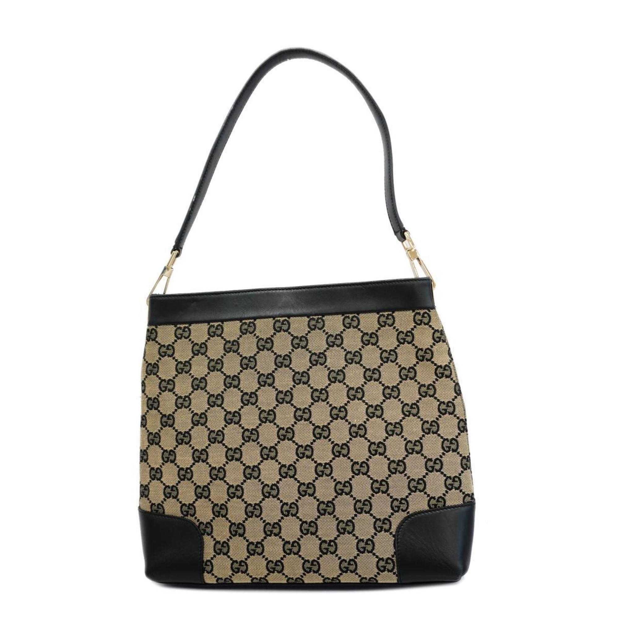 Gucci Shoulder Bag GG Canvas 001 4231 Black Beige Champagne Women's