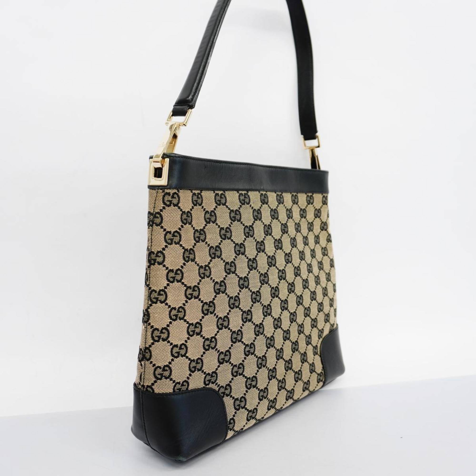 Gucci Shoulder Bag GG Canvas 001 4231 Black Beige Champagne Women's