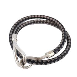 Hermes Bracelet Jumbo Hook Metal Material Leather Silver Black Grey Women's