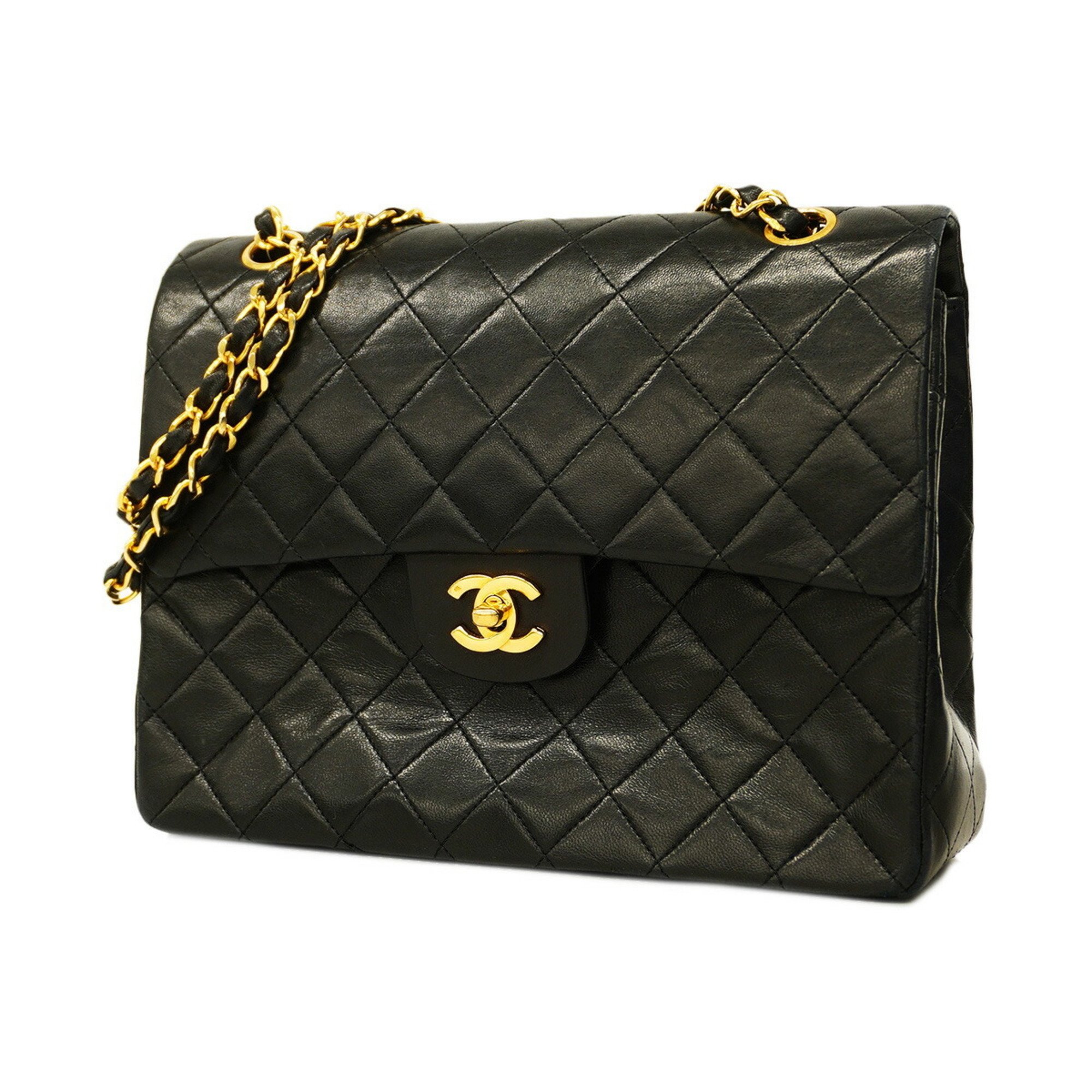 Chanel Shoulder Bag Matelasse W Flap Chain Lambskin Black Women's