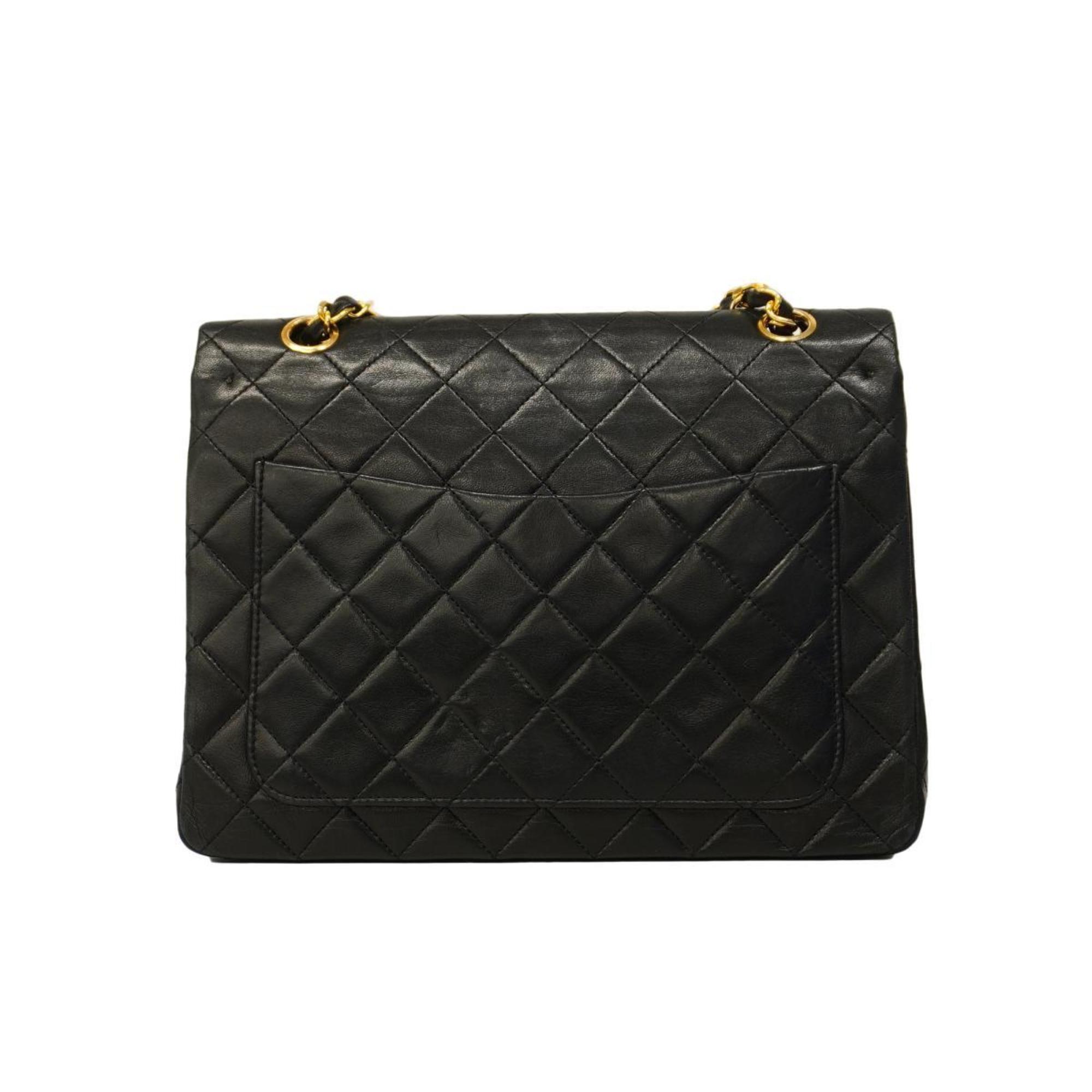 Chanel Shoulder Bag Matelasse W Flap Chain Lambskin Black Women's