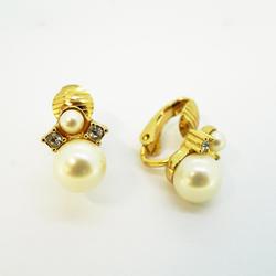 Christian Dior Earrings, Faux Pearl, Rhinestone, GP Plated, Gold, Women's