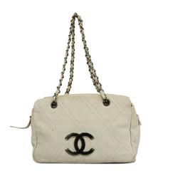 Chanel Shoulder Bag Chain Leather White Women's