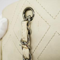 Chanel Shoulder Bag Chain Leather White Women's