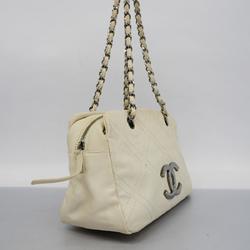 Chanel Shoulder Bag Chain Leather White Women's