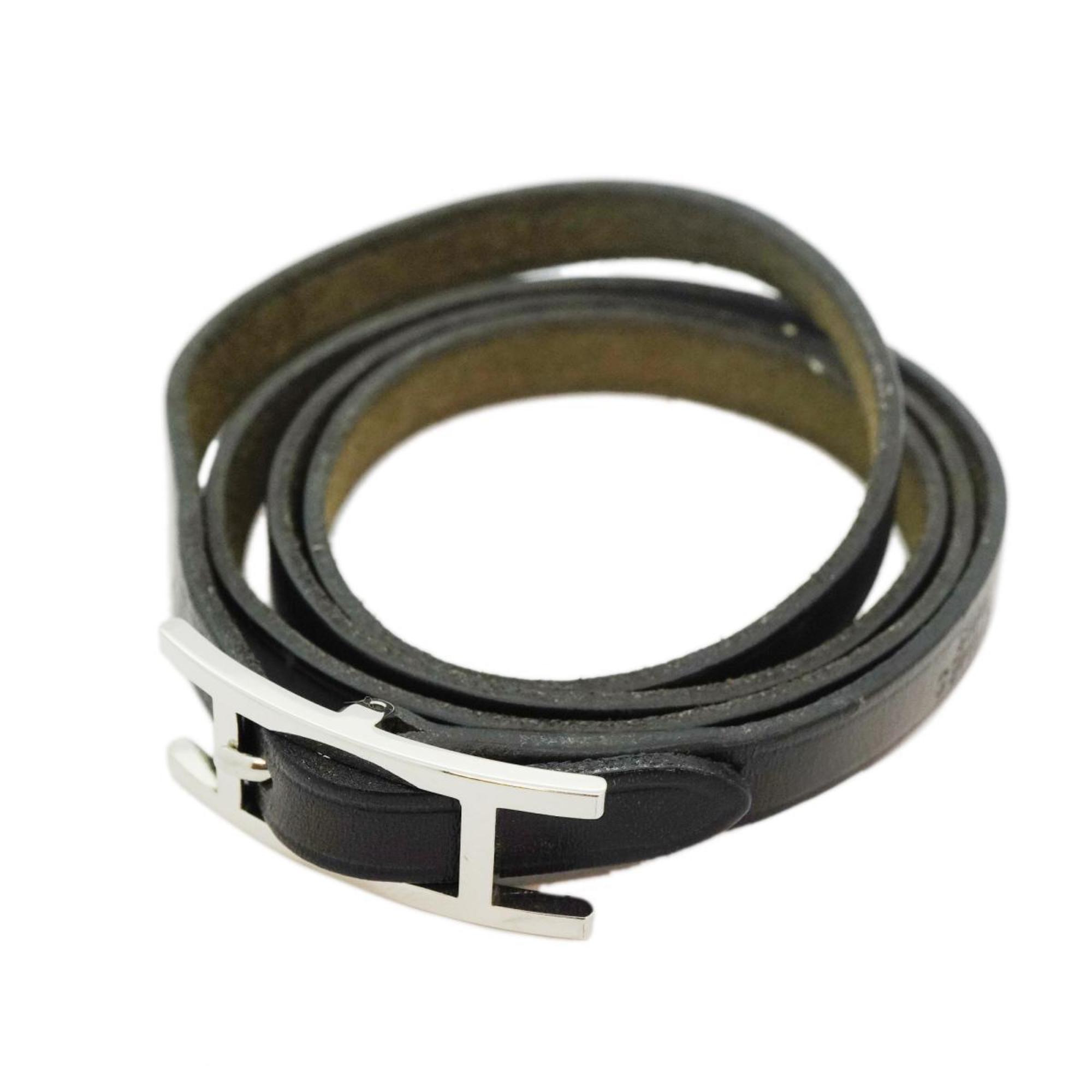 Hermes Bracelet API3 □D Metal Material Leather Silver Black Men's Women's