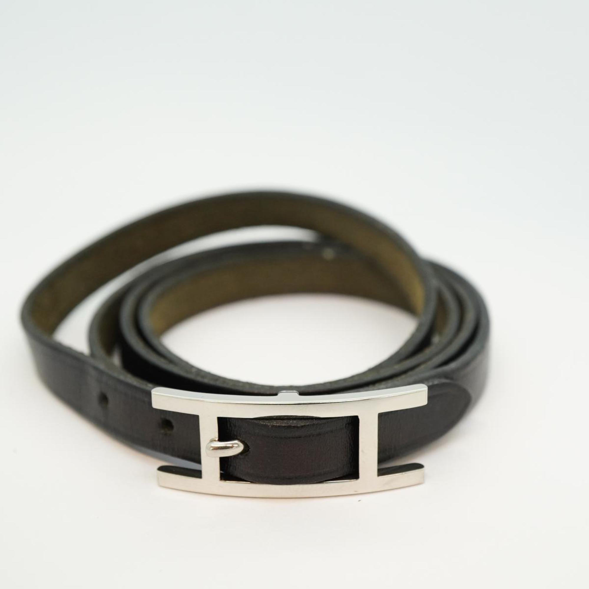 Hermes Bracelet API3 □D Metal Material Leather Silver Black Men's Women's