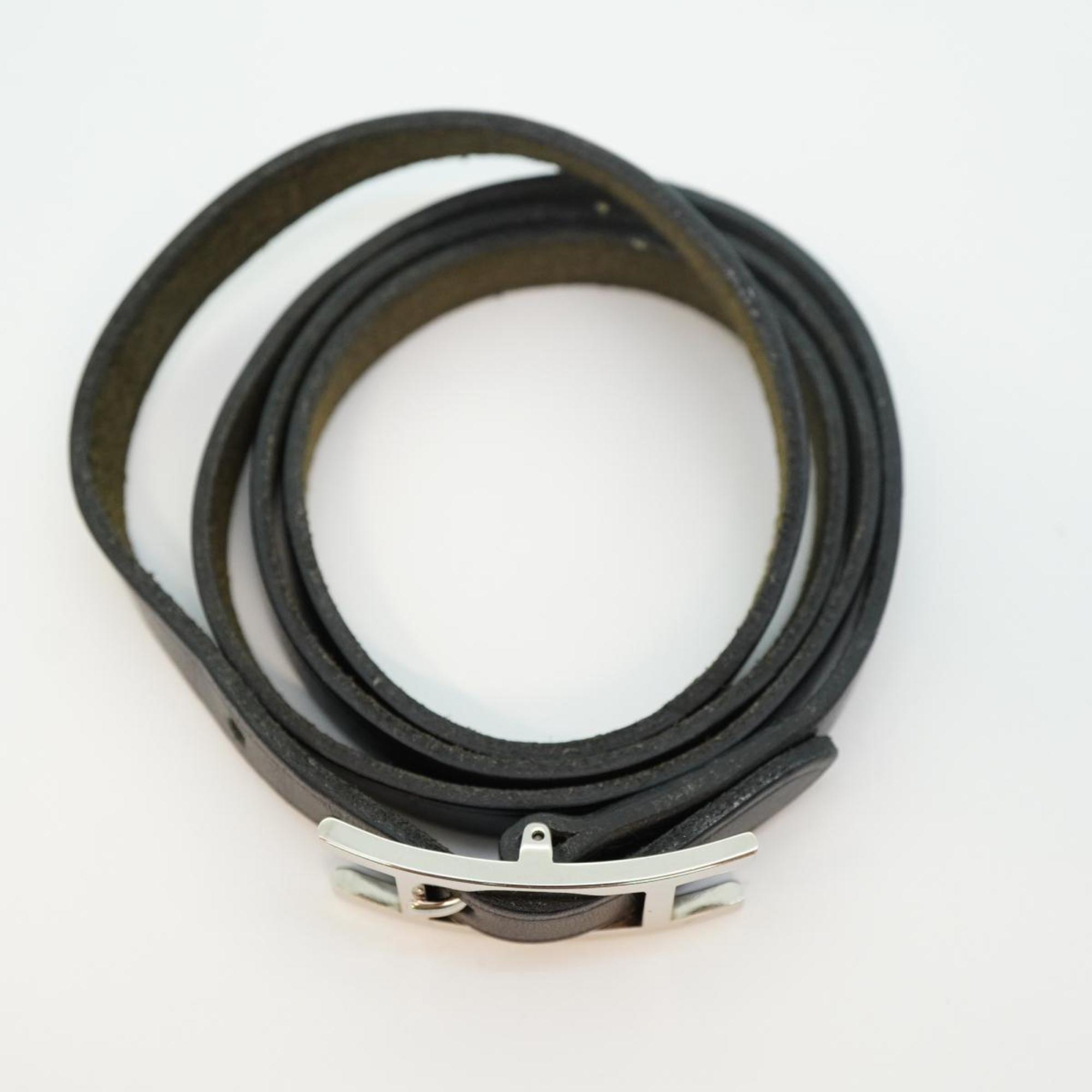 Hermes Bracelet API3 □D Metal Material Leather Silver Black Men's Women's