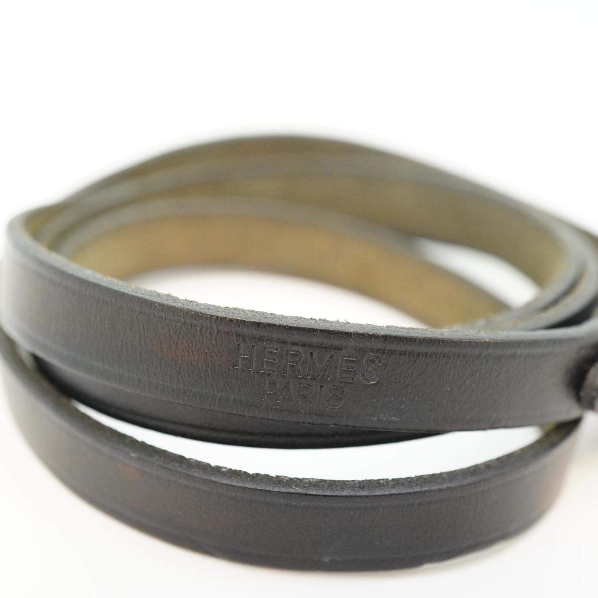 Hermes Bracelet API3 □D Metal Material Leather Silver Black Men's Women's