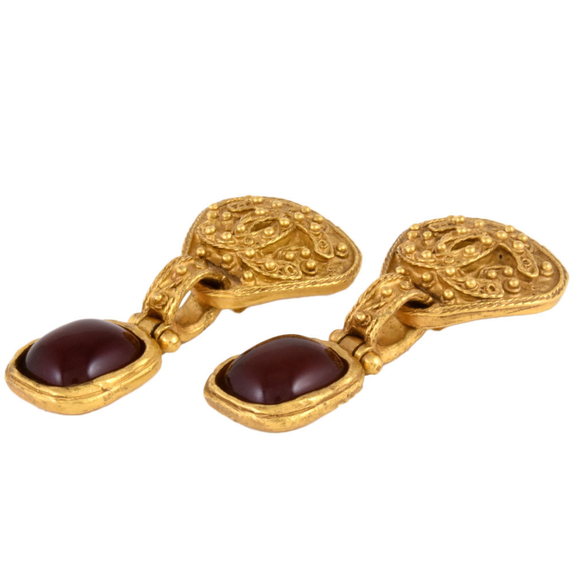 CHANEL Gripoa Coco Mark Earrings Color Stone 94A GP Women's