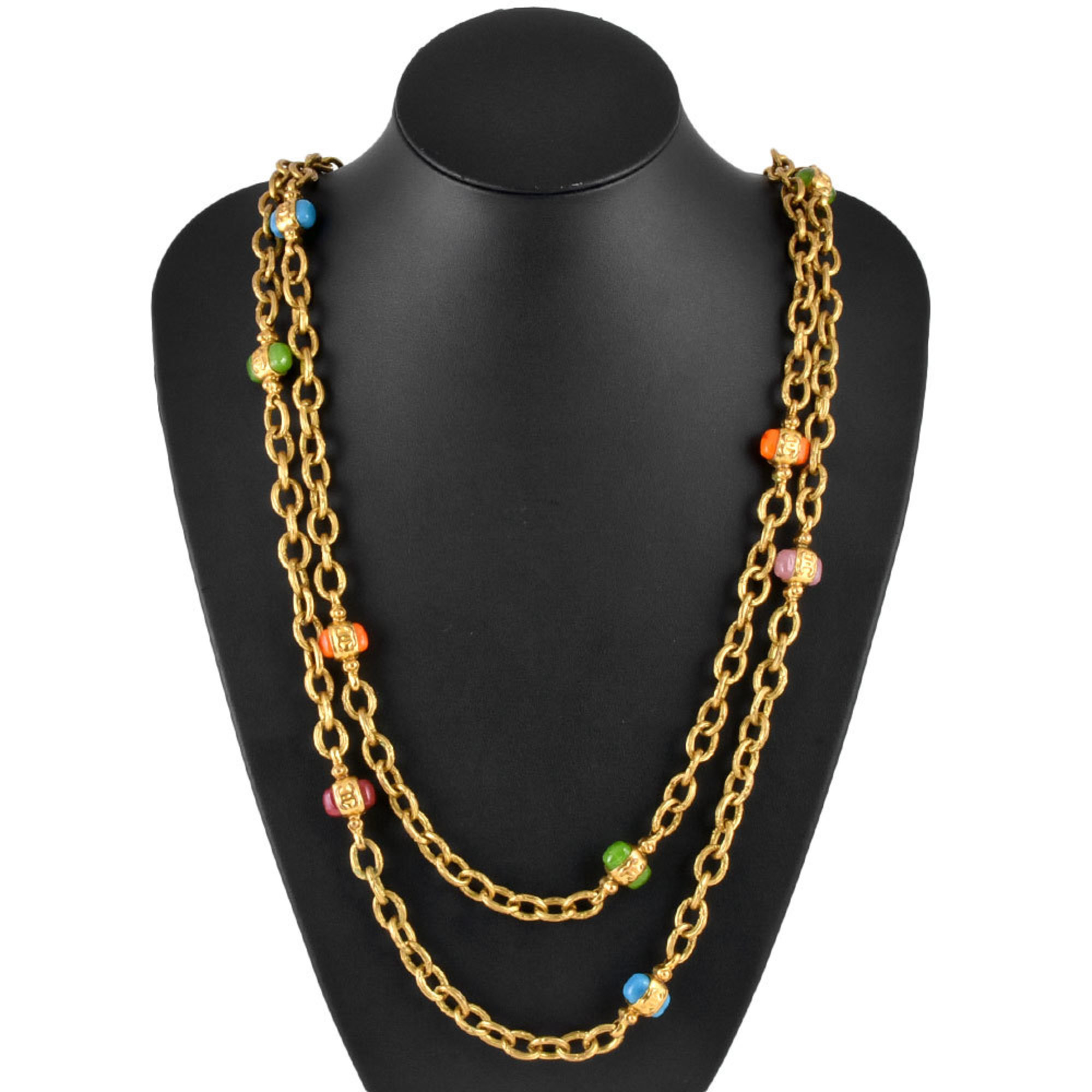 CHANEL Long Necklace 180cm 28 Engraved GP/Resin Women's Coco Mark