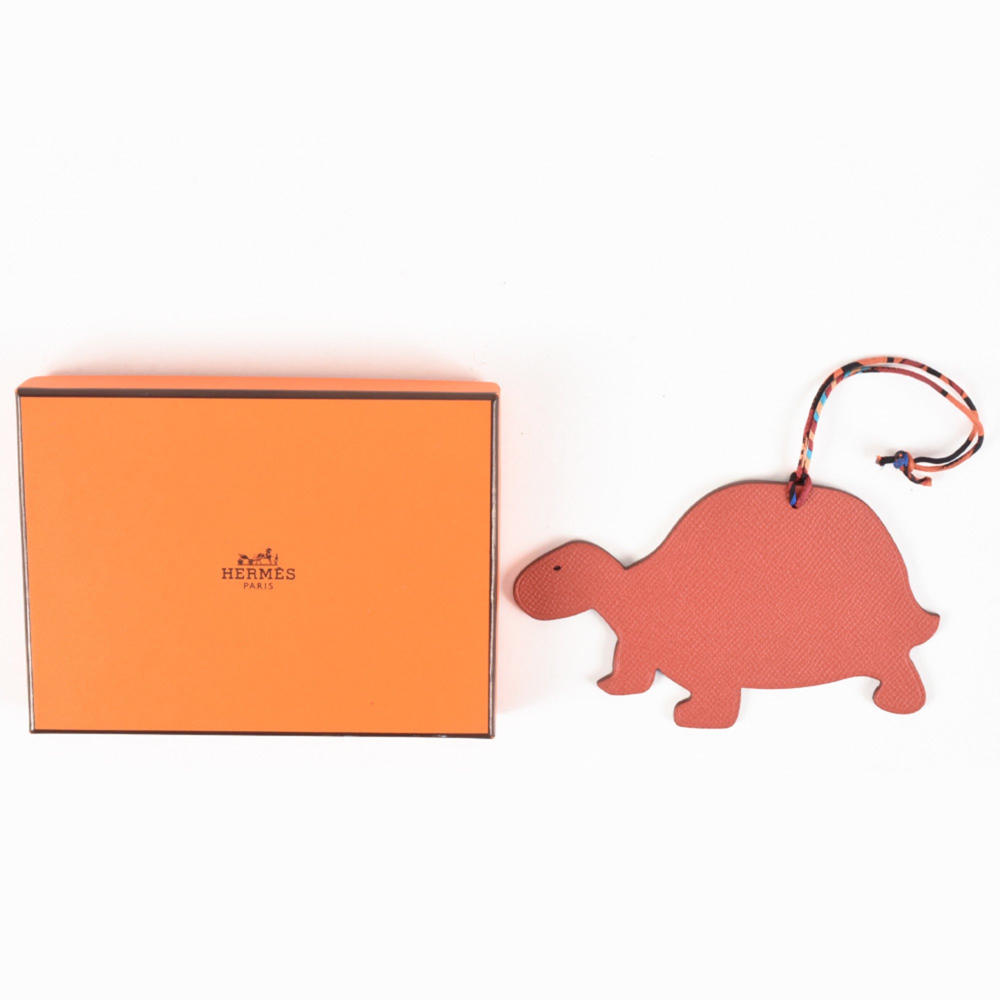 Hermes Petit H Bag Charm Leather Orange Purple Turtle Motif