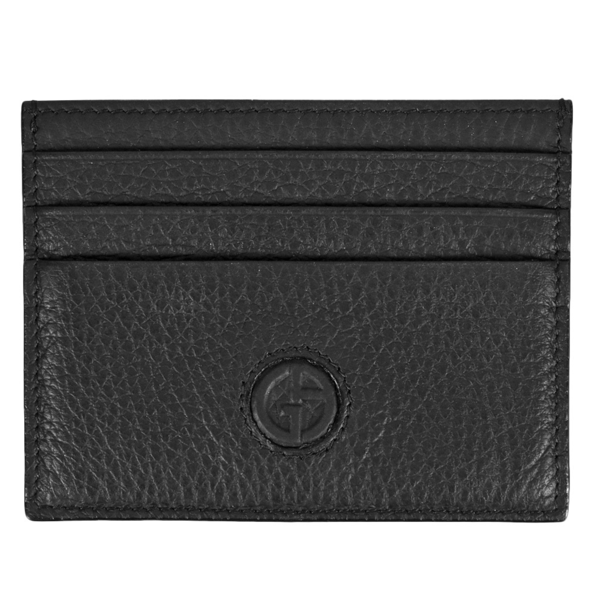 GIORGIO ARMANI Business Card Holder Grain Leather Black Case Men's