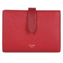 CELINE Medium Strap Wallet Bi-fold Grained Calf Leather Red Women's