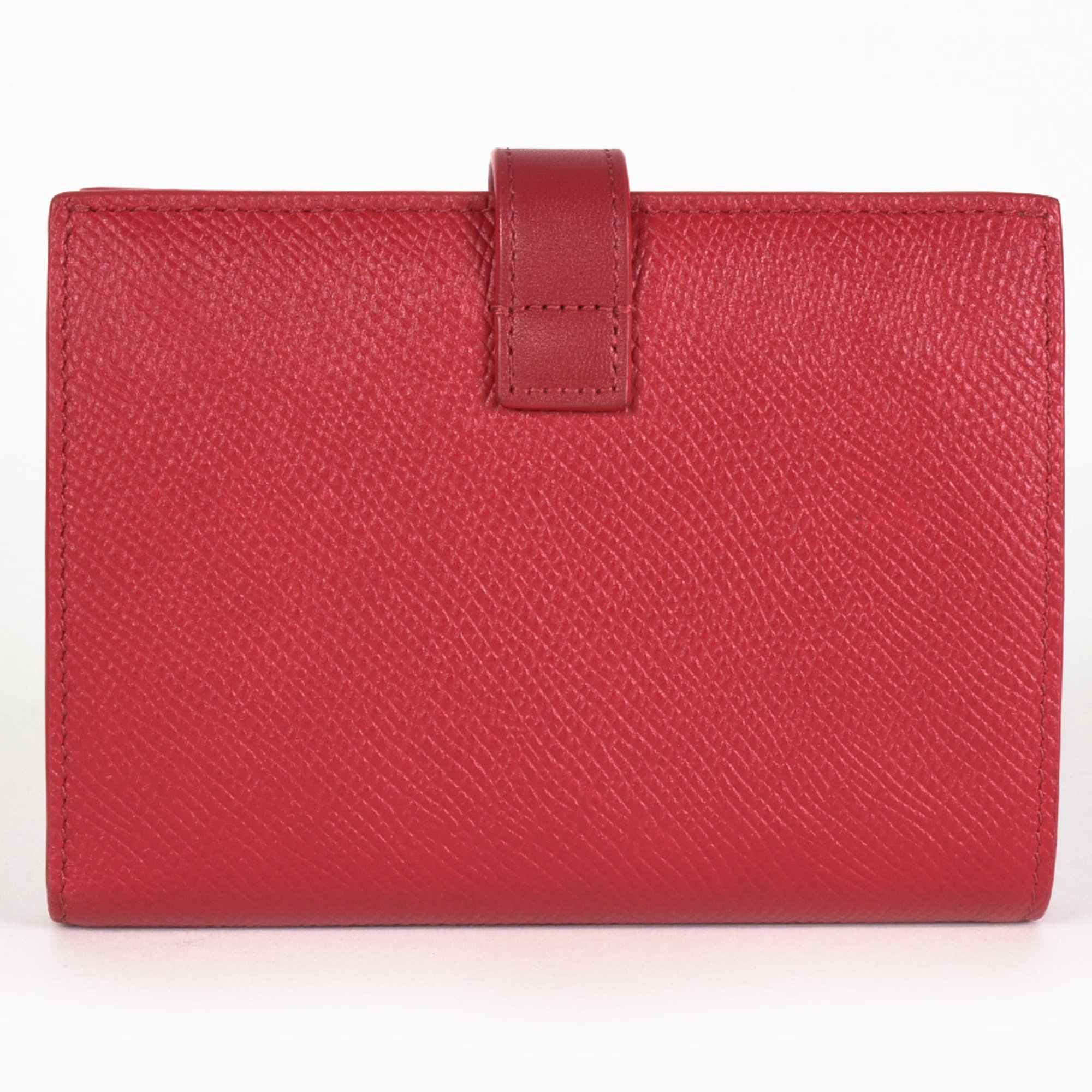 CELINE Medium Strap Wallet Bi-fold Grained Calf Leather Red Women's