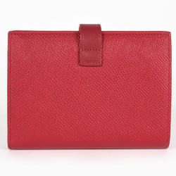 CELINE Medium Strap Wallet Bi-fold Grained Calf Leather Red Women's