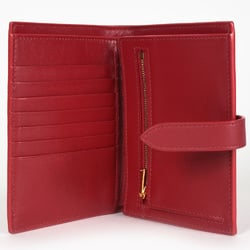 CELINE Medium Strap Wallet Bi-fold Grained Calf Leather Red Women's