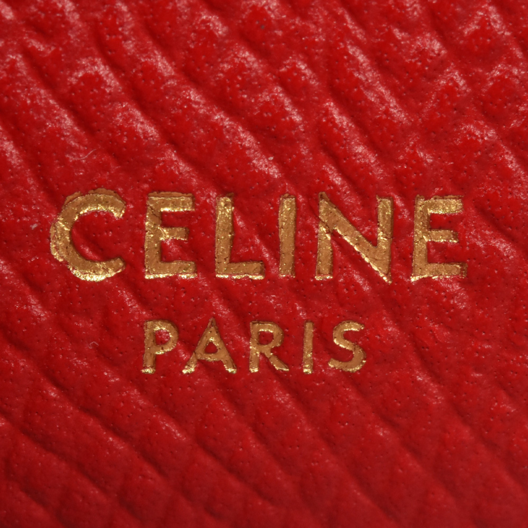 CELINE Medium Strap Wallet Bi-fold Grained Calf Leather Red Women's